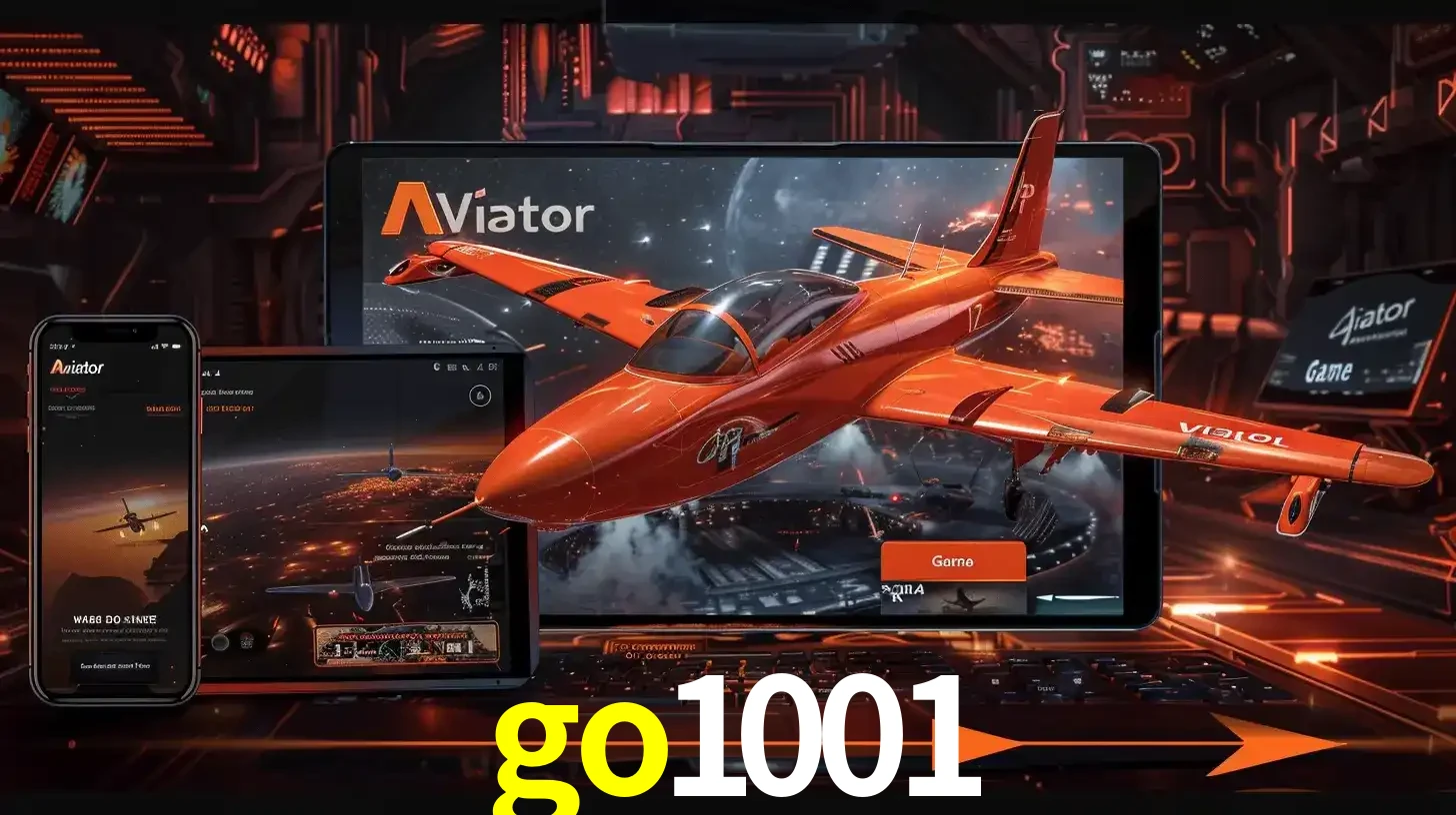 Apresentação tecnológica do jogo Aviator com um avião saindo da tela de um tablet, demonstrando a experiência imersiva em múltiplos dispositivos no go1001.