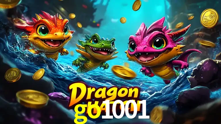 Arte promocional do jogo Dragon Hatch com três adoráveis dragões bebês nadando entre moedas de ouro, um dos slots mais divertidos para jogar no cassino go1001.