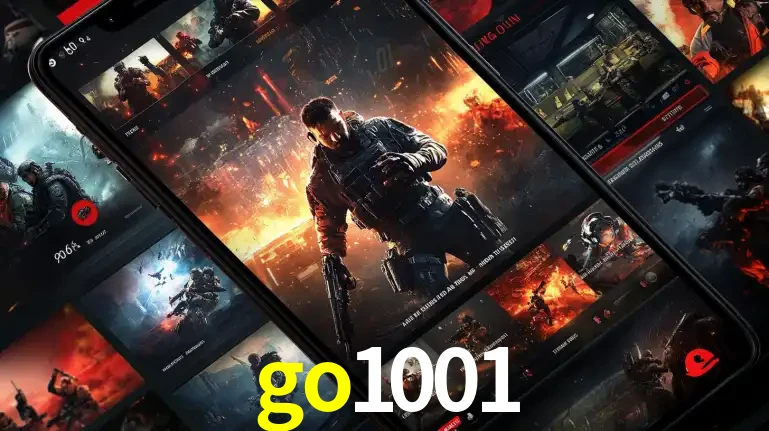 Tela de um celular exibindo uma galeria de jogos de tiro com temática militar, mostrando a variedade de e-sports disponíveis para apostas na plataforma de entretenimento go1001.