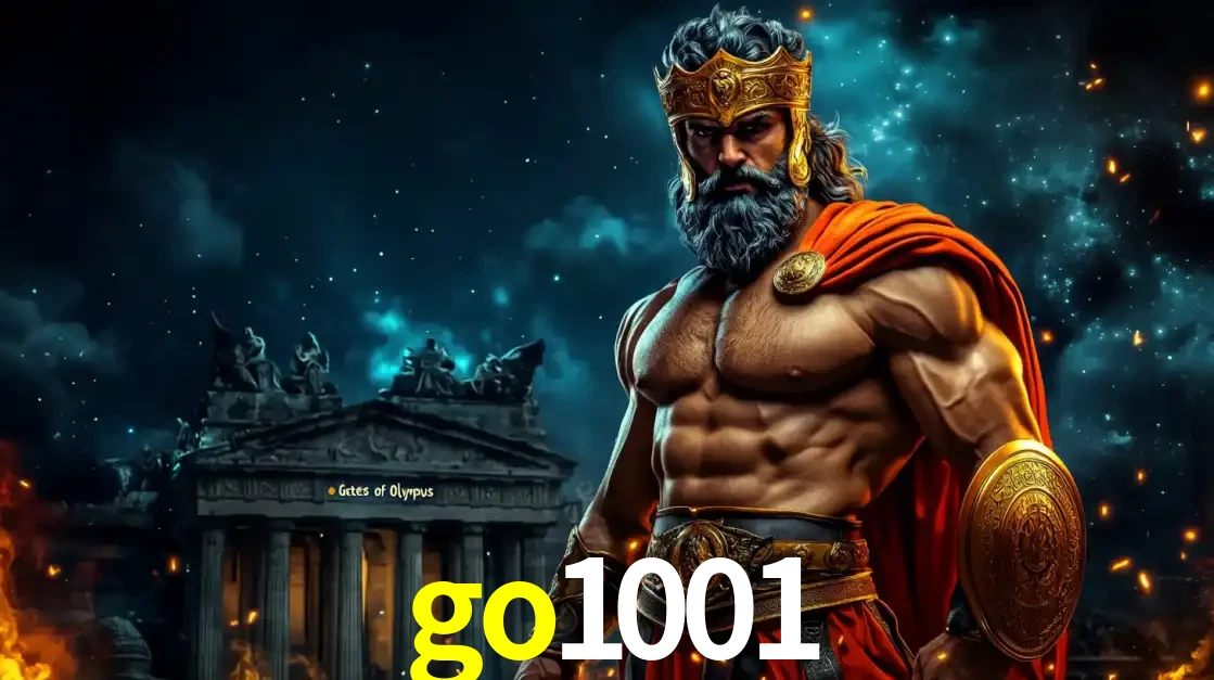 O poderoso Zeus do jogo de slot Gates of Olympus em frente ao seu templo, pronto para lançar multiplicadores divinos e prêmios épicos no cassino online go1001.